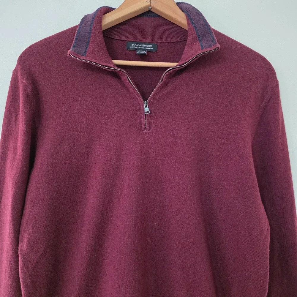 Banana Republic‎ Premium Cotton Cashmere Sweater Sz L 1/4 Zip Pullover Preppy